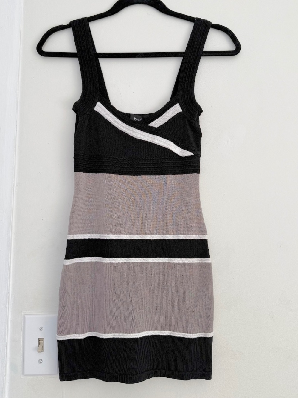 VINTAGE y2k BEBE colourblock bandage bodycon knit mini dress